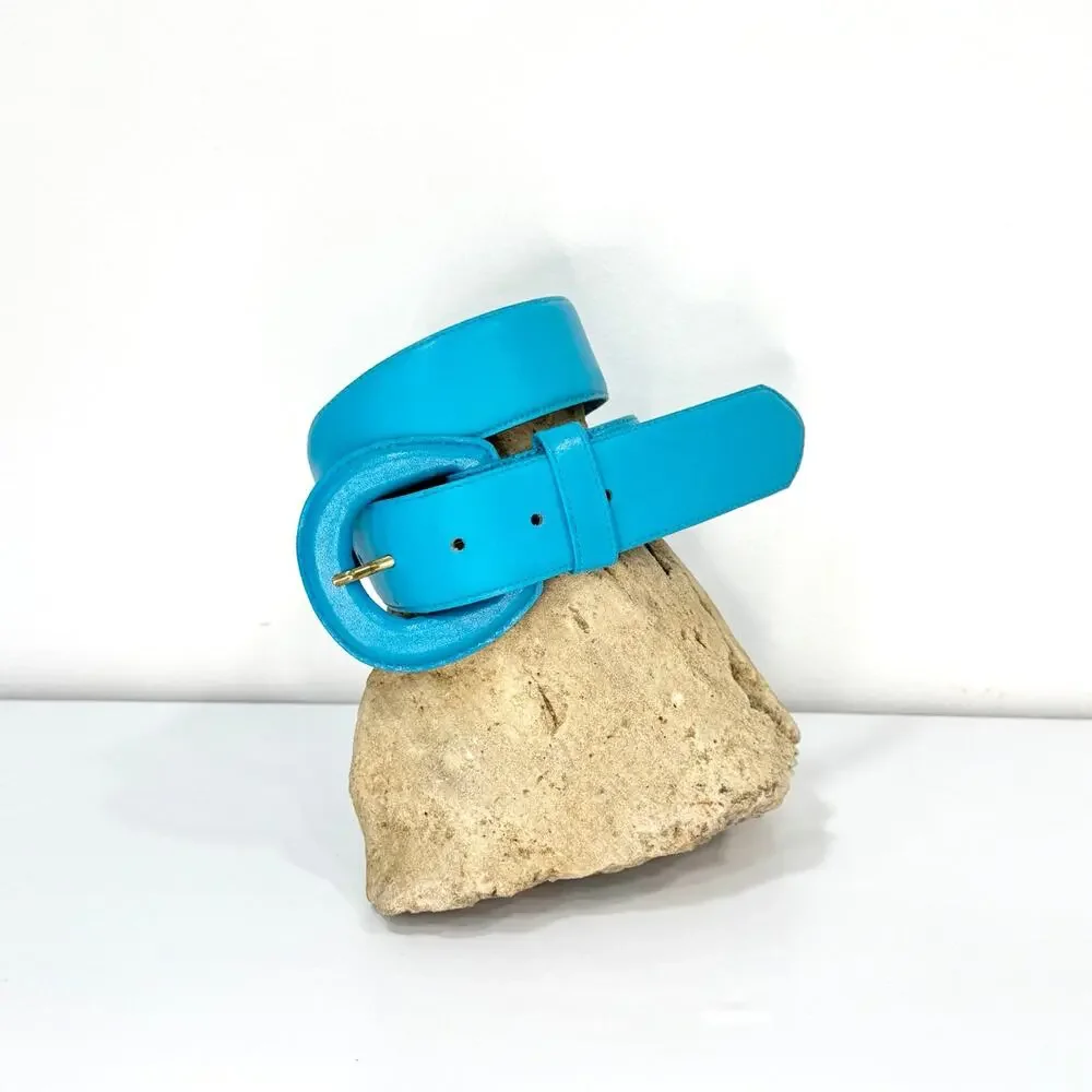 Vintage Fob Trading Turquoise Blue Genuine Leather Belt Small #6003